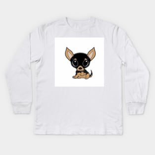 chihuahua black and tan cartoon Kids Long Sleeve T-Shirt